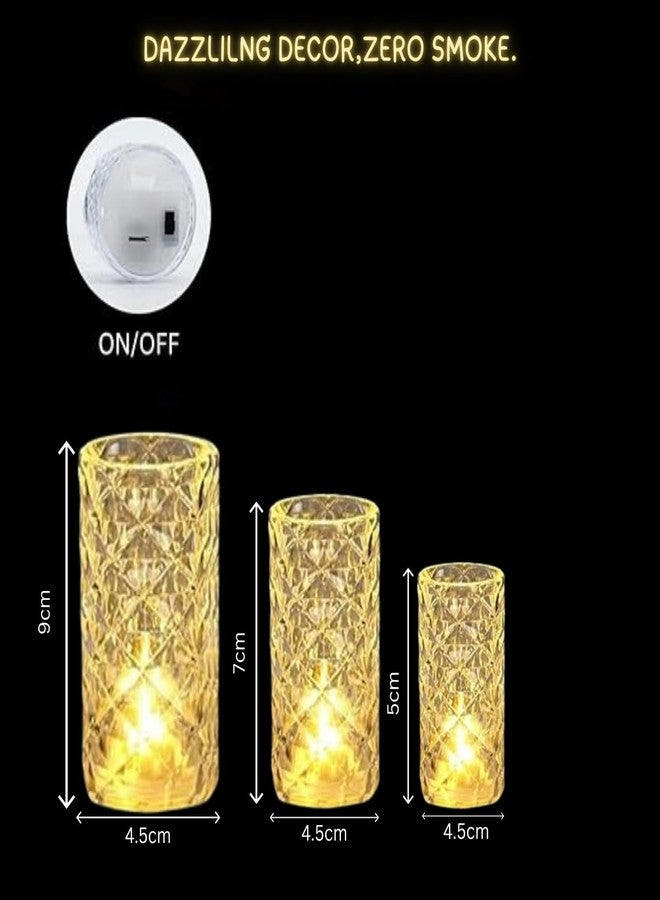 VERVENIX 3 Pcs Set Diamond Flameless and Smokeless Decorative LED Tea Light Candles, Transparent Acrylic Lights for Festive Diwali Decoration (Combo Set: 9 cm, 7 cm, 5 cm, Warm White) - Image 3